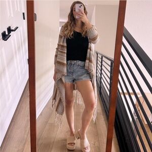 Long Striped Fringe Sweater